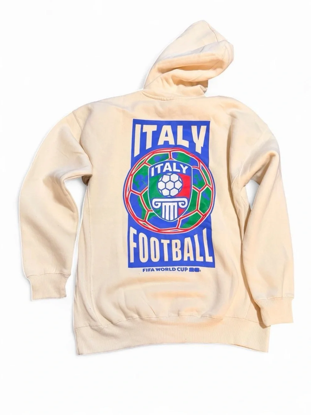 Cream Crewneck Hoodie with Italy Crest Graphic